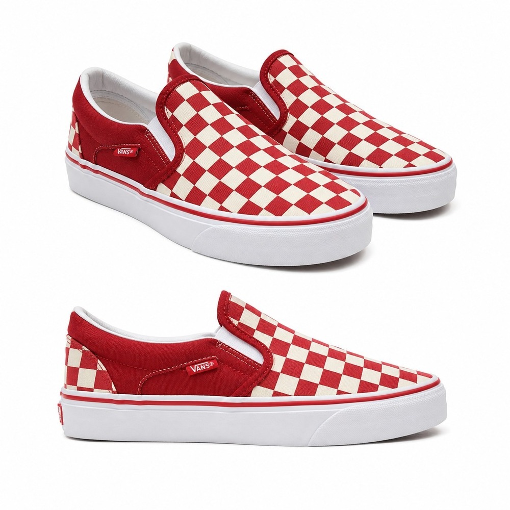 VANS Checkerboard Classic Slip-On Sneaker Womens/8 Mens/6.5 Red Cream Colorway